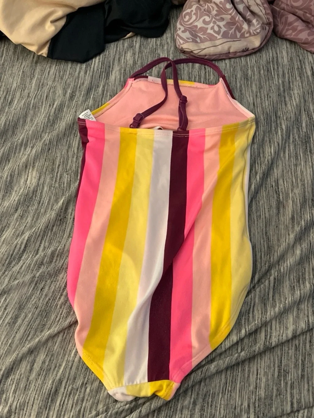 Justice Striped One-Piece Swimsuit in Pink, Yellow & Burgundy